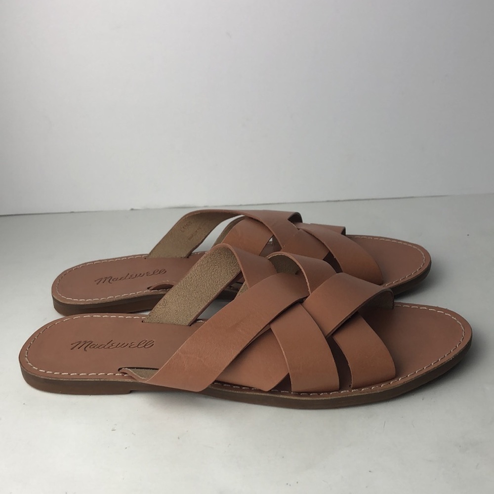 Madewell Cognac Brown Leather Crisscross Slide Sandals - Picture 2 of 11